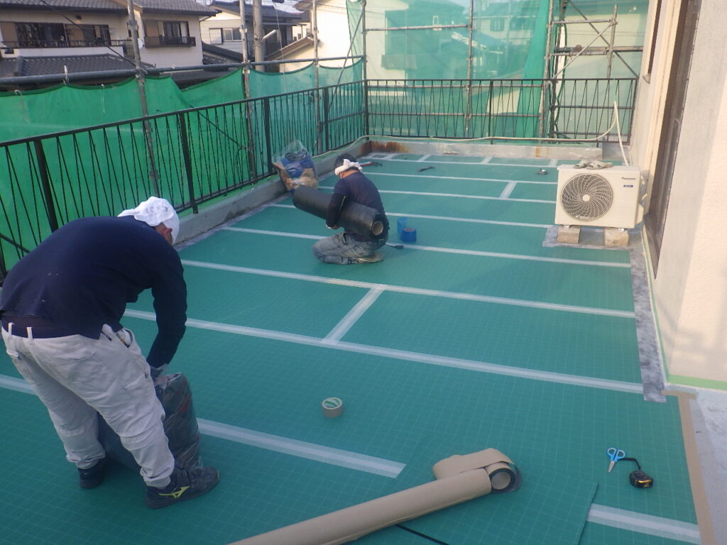 通気緩衝工法施工中